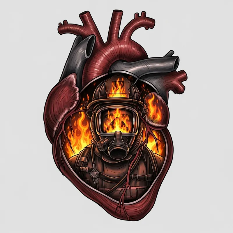 Firefighter Heart and Flames Tattoo Design