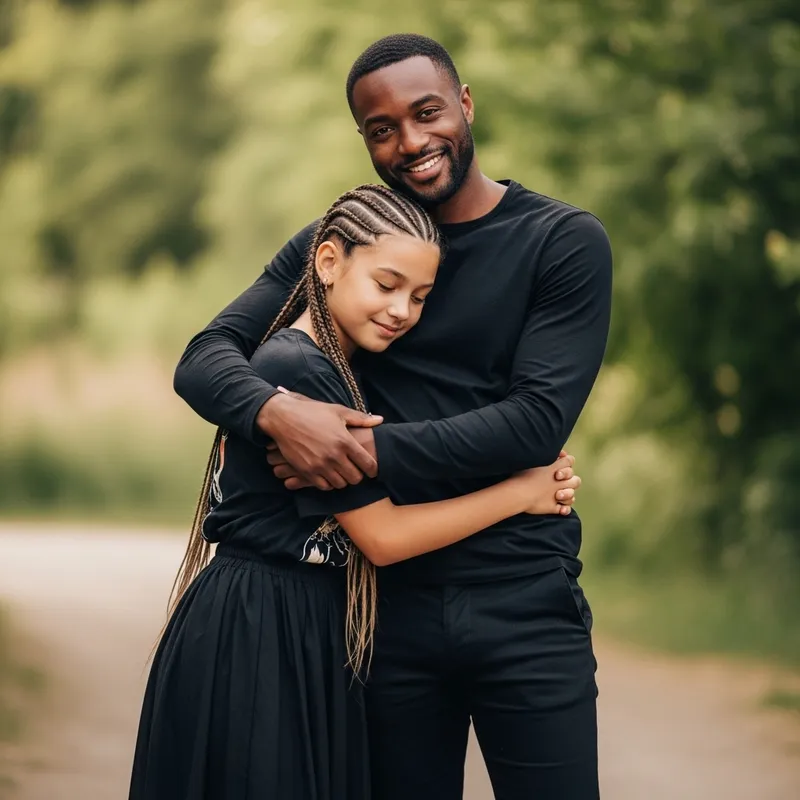Melanated Guy Embracing Chubby Tomboyish Girl in Black Skirts