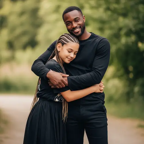 Melanated Man Hugging Tomboyish Girl in Black Attire