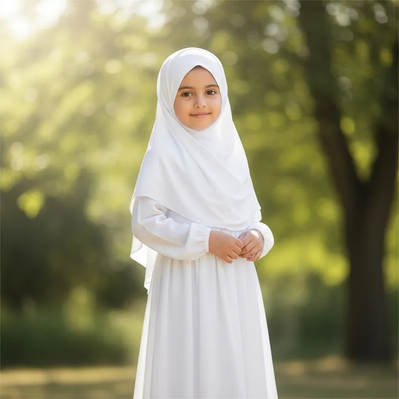 Little Girl in White Hijab | Elegant Outfit for Kids
