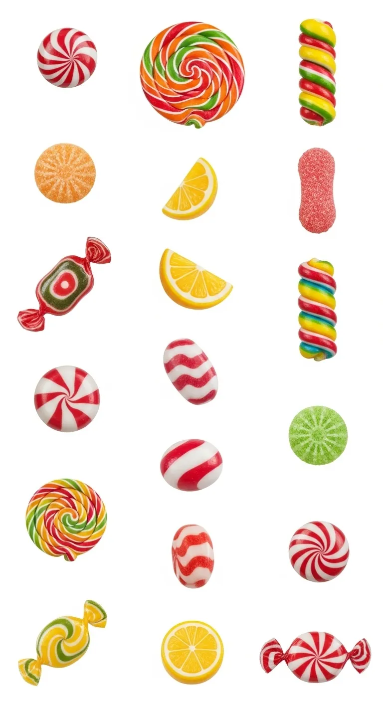 Vibrant Candies in Dynamic Motion: Radiant Colors & Juicy Freshness