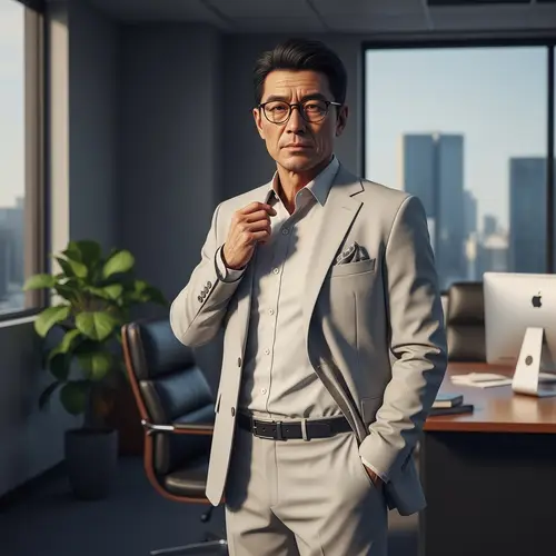 Luxurious Business Suit Asian Man Portrait in Office Scene