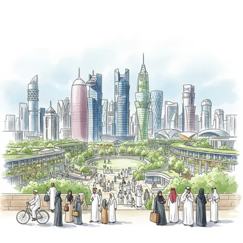 Qatari Sustainable Development: Modern Cityscape and Eco-Friendly Skyscrapers