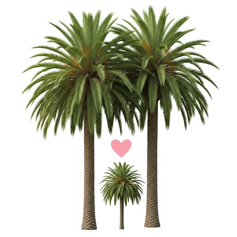 Tropical Palm Trees, Small Palm, and Heart Scene