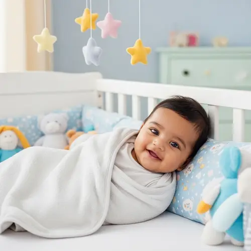 Healthy South Asian Baby in Cozy Blanket | Cute Nursery Decor
