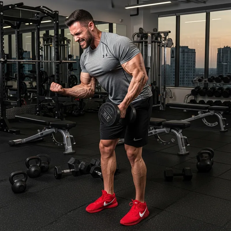 Arnold Schwarzenegger with Nike Sneakers | Performing Bicep Curl in Well-Equipped Gym