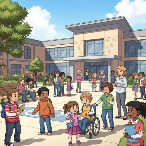 Inclusive School Environment with Diverse Students and Accessible Facilities