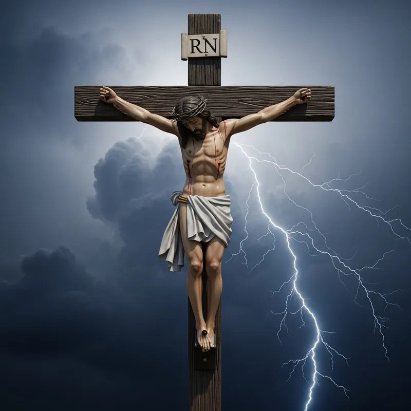 Detailed Image of Religious Figure on Cross with Thorns