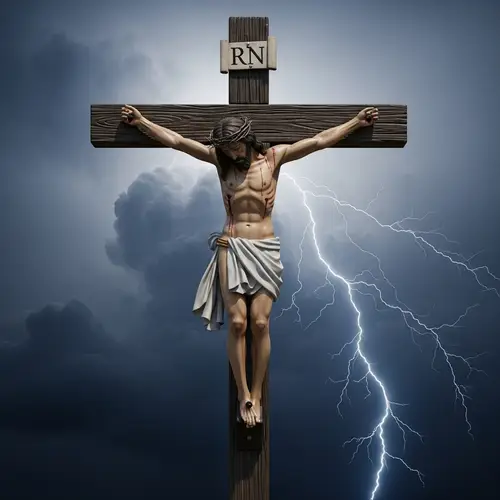 Religious Figure on Cross with Crown of Thorns | Symbolic Image