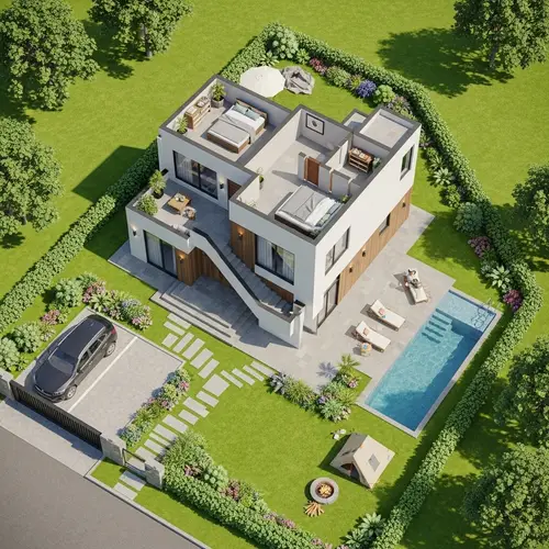 Modern Two-Storey House Design: 4 Bedrooms & Lush Garden