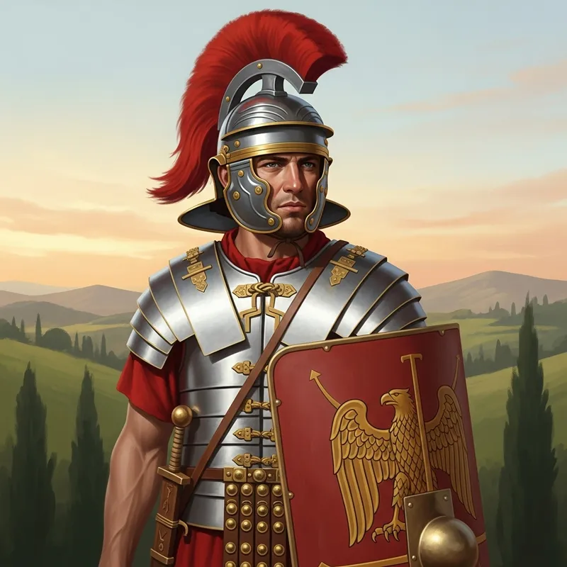 Caucasian Roman Soldier Portrait in Lorica Segmenta