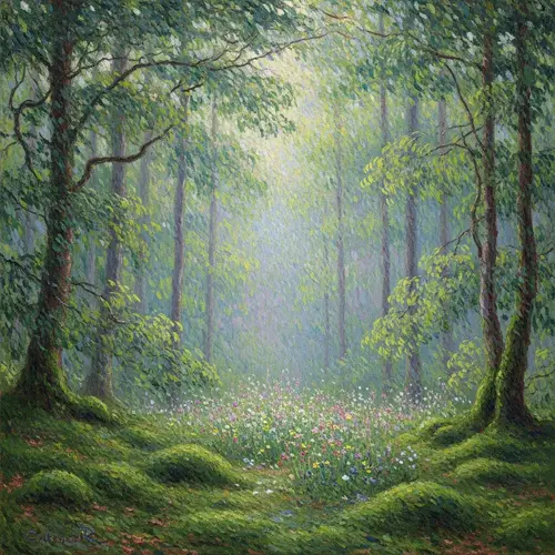 Mystical Forest Impressionist Art | Monet Inspired Scene