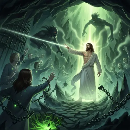 Jesus Descending into Underworld to Vanquish Evil