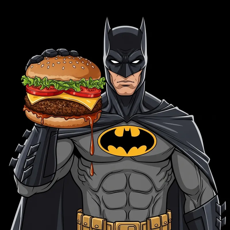 Batman Enjoying a Delicious Hamburger