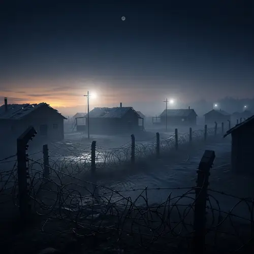 Desolate Prison Camp under Twilight | Haunting Silhouette