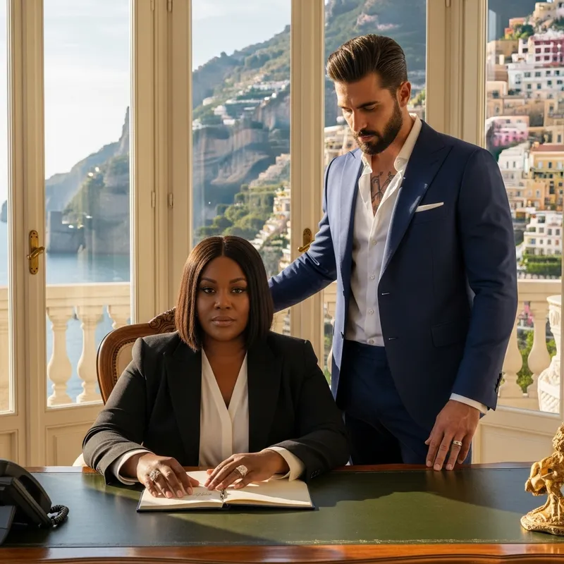 Stunning Plus-Size Woman & Italian Husband at Luxe Amalfi Coast Office