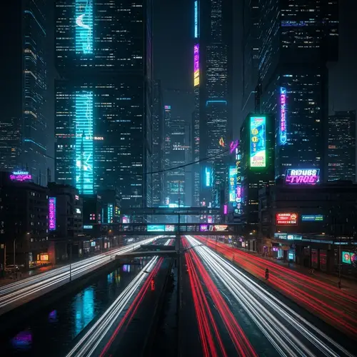 Futuristic Cyberpunk Cityscape at Night | Technological Innovation
