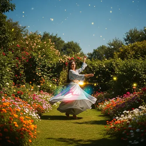 Dreamy Dance of a Woman in a Lush Garden