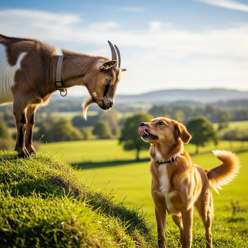 Goat and Dog: A Playful Countryside Encounter Goat and Dog: A Playful Countryside Encounter