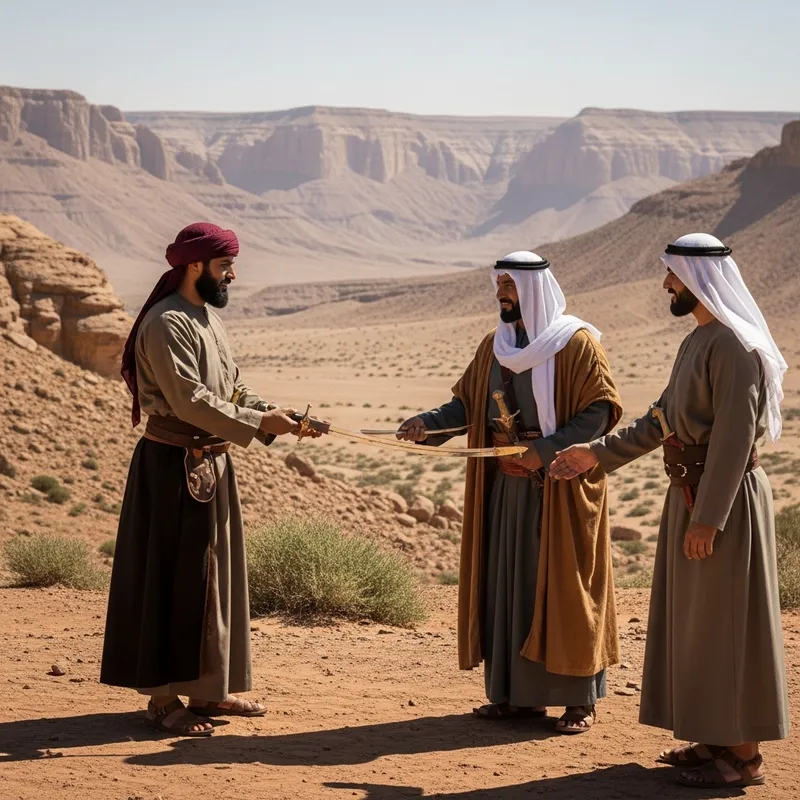 Desert Scene: Ancient Arab Serving Sword in Jahiliyyah Era Desert Scene: Ancient Arab Serving Sword in Jahiliyyah Era