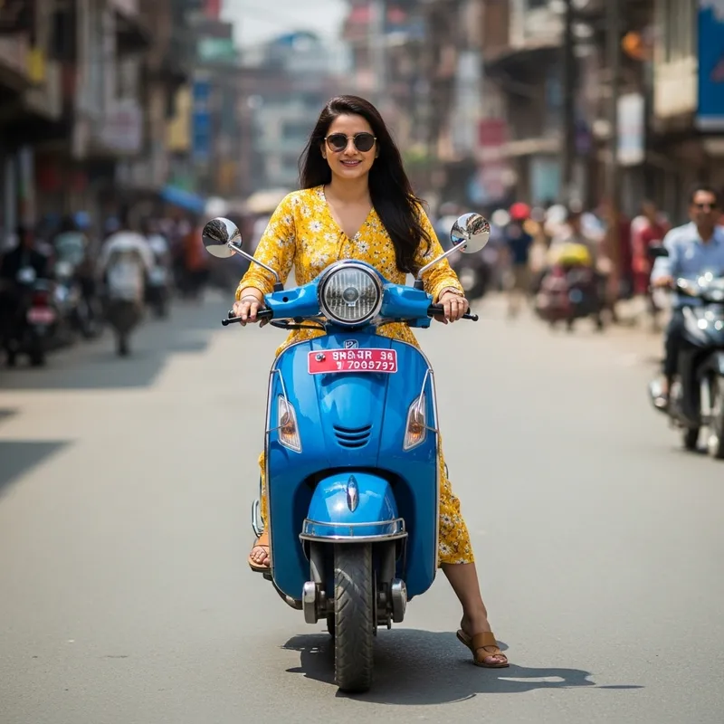 Stylish Nepali Girl Riding a Scooter in Summer