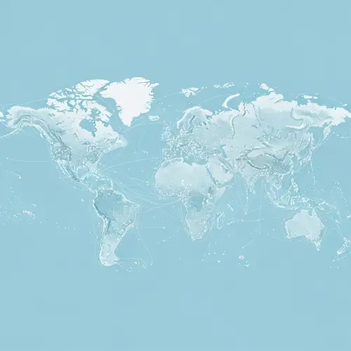 Light Blue Flat World Map with White Infrastructure