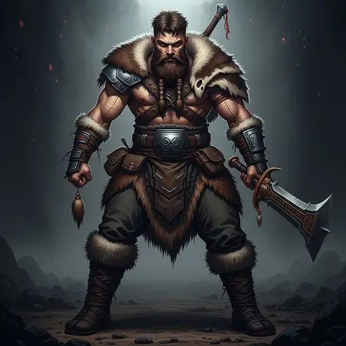 Powerful Barbarian Warrior in Grimdark Atmosphere