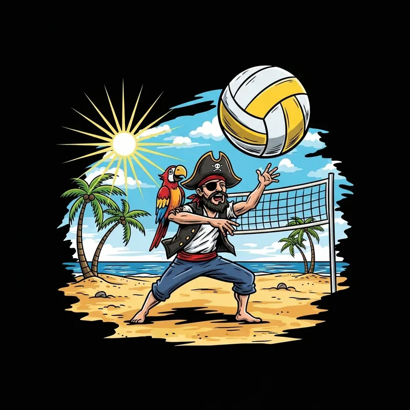 Pirate Beach Volleyball T-Shirt Design