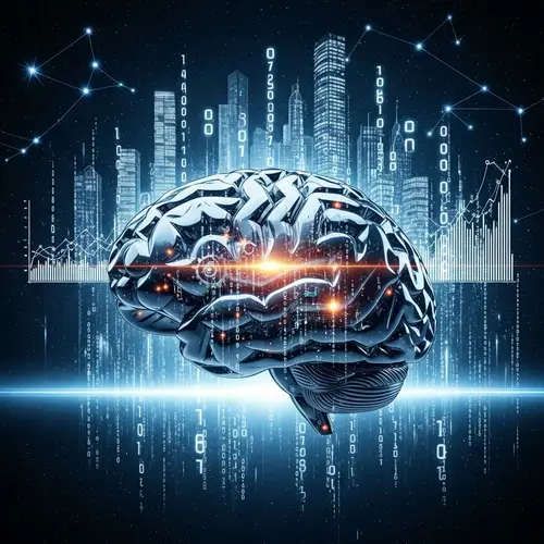 Business and Intellect Symbiosis - Intricately Designed Metallic Brain in Digital Universe