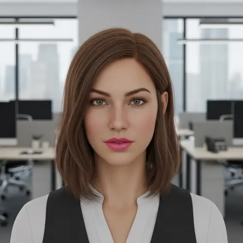 25-Year-Old Woman with Chestnut Hair in Office Setting