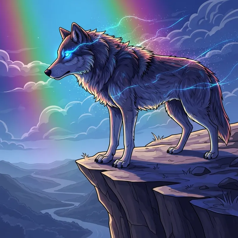 Majestic Mystical Wolf on a Cliff - Ethereal Glow