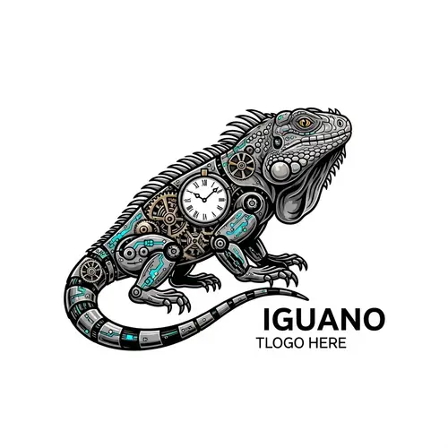 Mechanical and Electronic Iguana Logo Design | Tech-Inspired Reptile Art