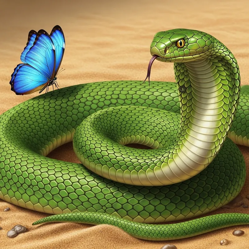 Green Cobra with Blue Butterfly – Nature's Contrast Green Cobra with Blue Butterfly – Nature's Contrast