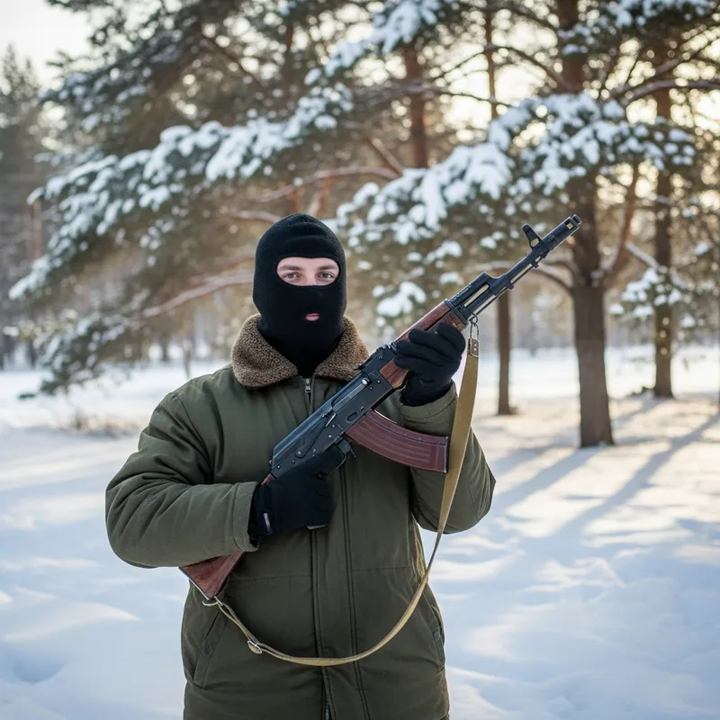 Russian Man in Balaclava with AK47
