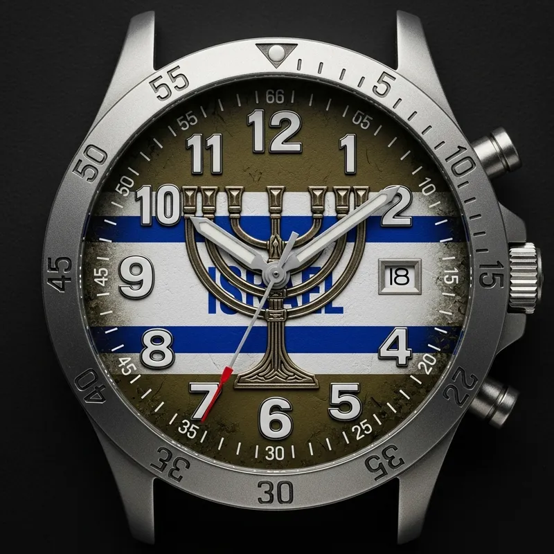 Israel Military Menorah Watch Face | Army Green & Silver