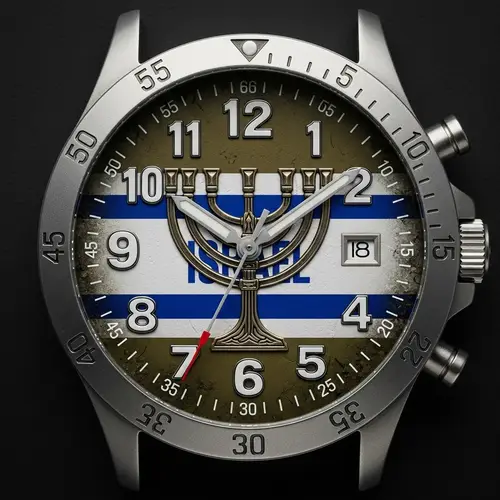 Israeli Military Menorah Watch Face | Army Green & Silver