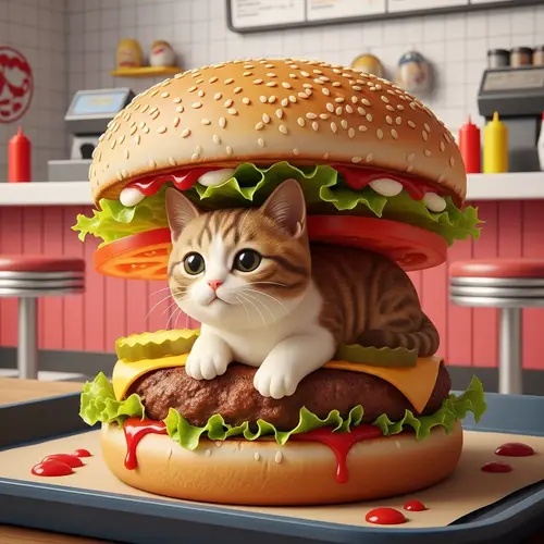 Unique Cat Burger: A Whimsical Fast Food Delight