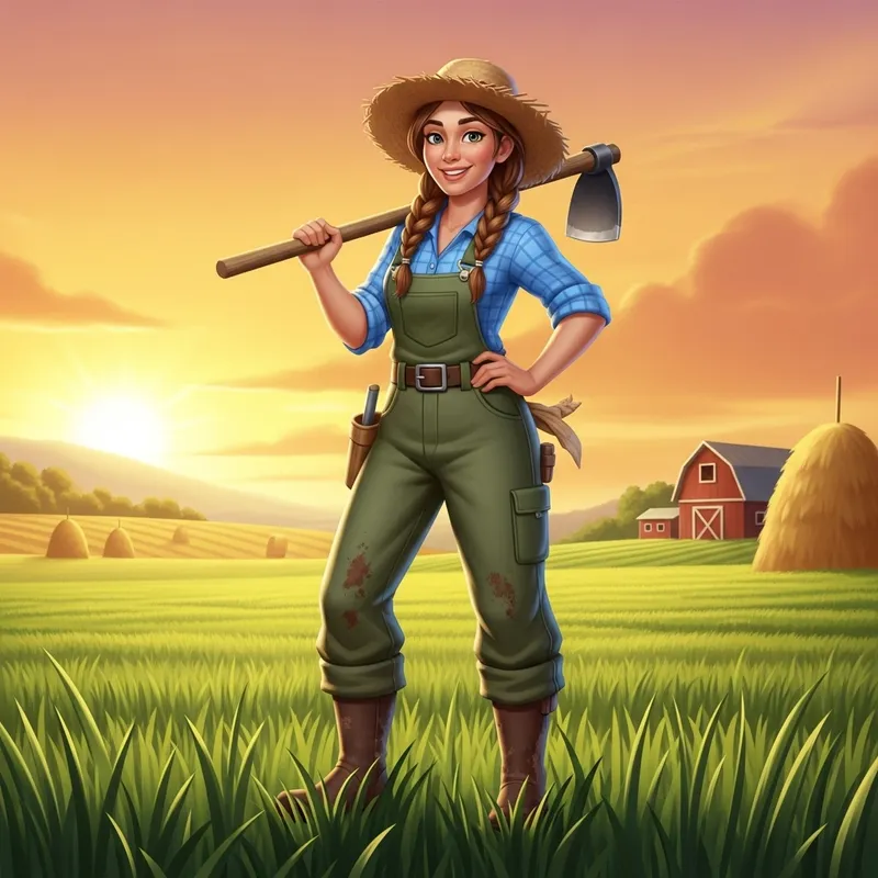 Proud Woman Farmer at Sunset in Vibrant Field
