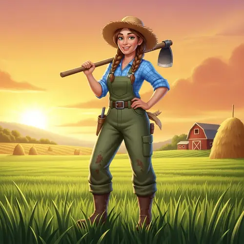 Woman Farmer in Vibrant Panoramic Field | Agricultural Illustration