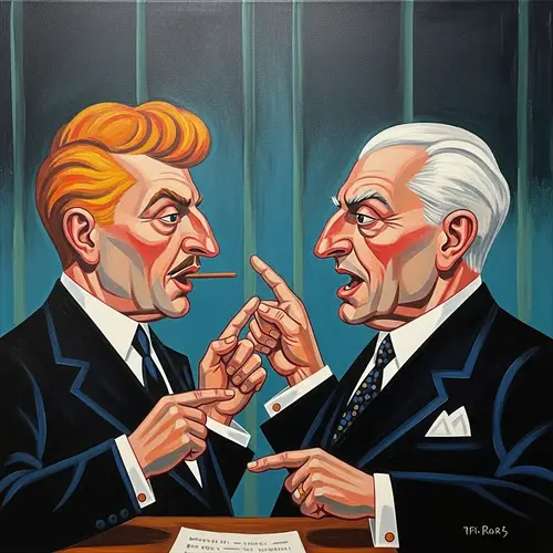 Vintage Satirical Art - Distinguished Gentlemen Discussion