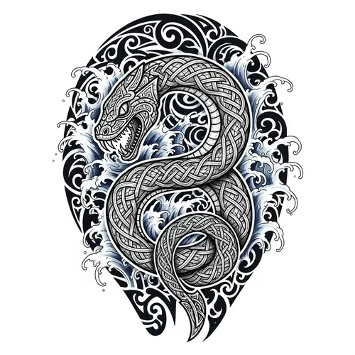 Viking Tattoo Design of Jörmungandr with Water Element