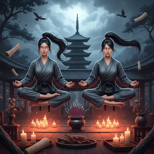 Levitating Korean American Women in Martial Arts Meditation