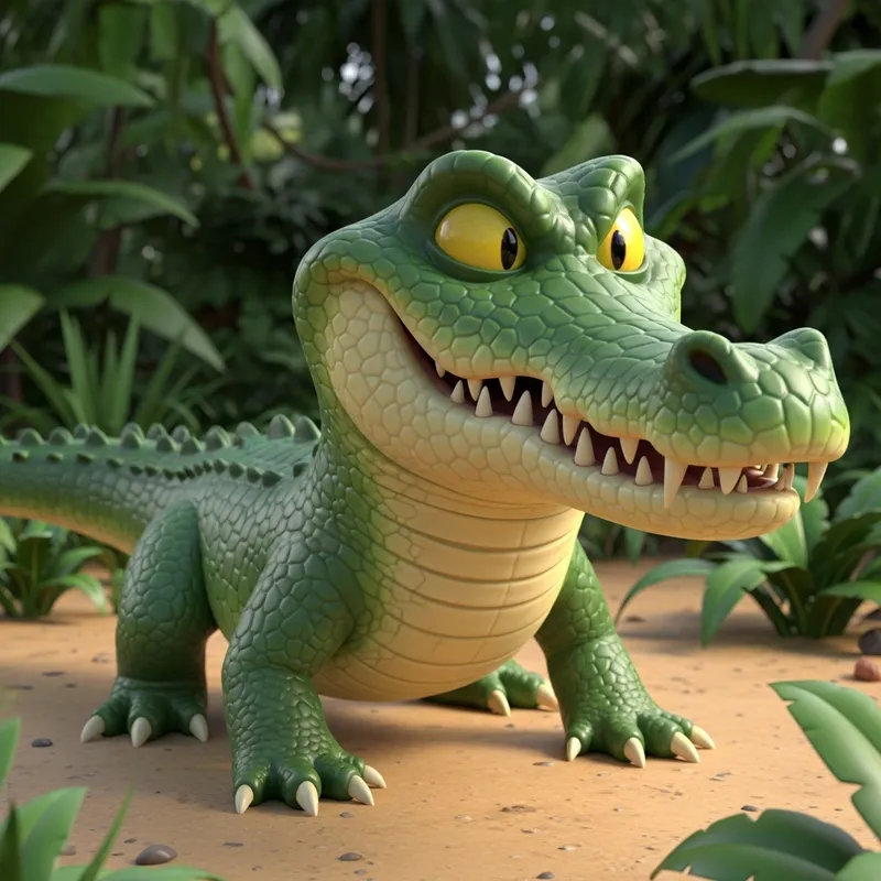 Playful 3D Cartoon Crocodile Model | Smiling Reptile Art
