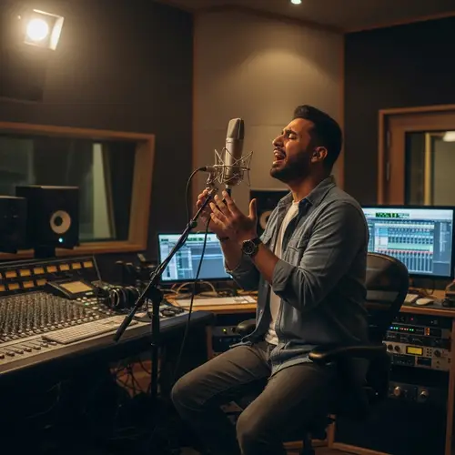 Middle-Eastern Male Singer in Modern Recording Studio