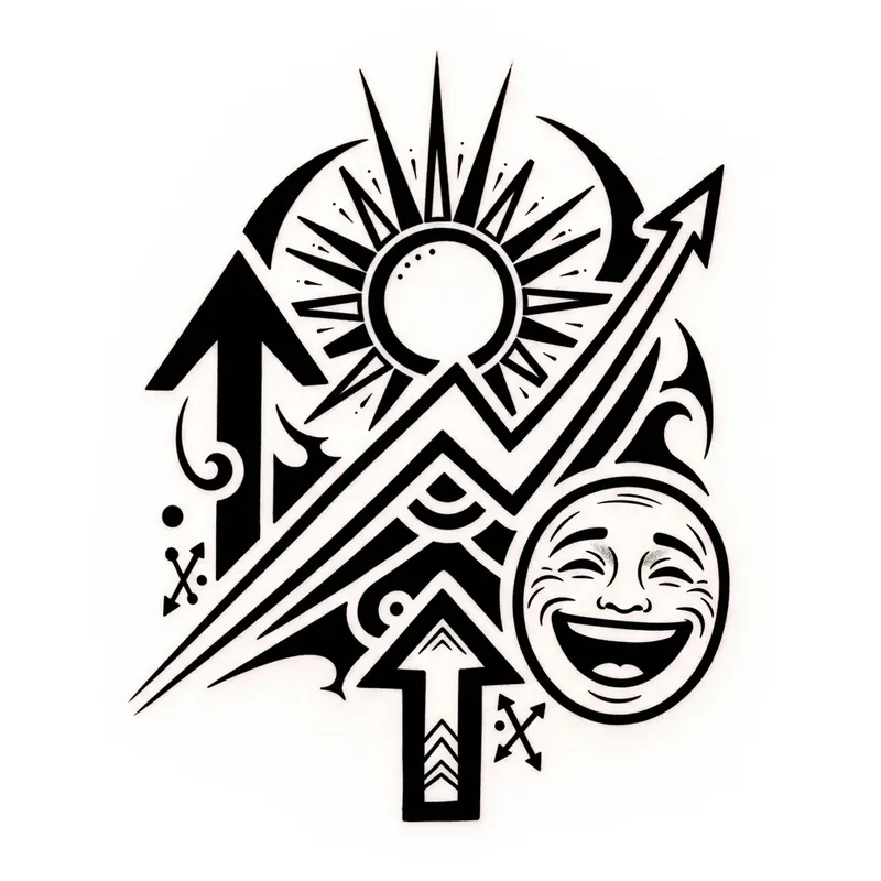 Masculine Happiness Tattoo: Bold Lines & Positive Symbols for Joyful Expression