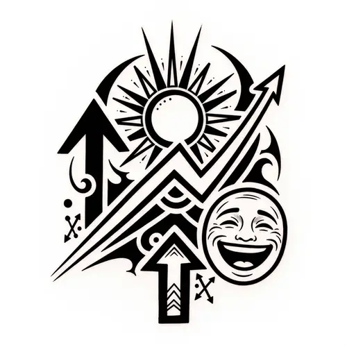 Masculine Happiness Tattoo: Bold Lines & Positive Symbols