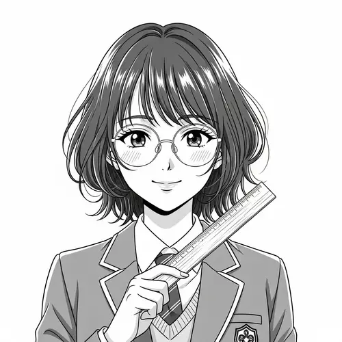 Adorable High School Girl Anime Portrait in Monochrome