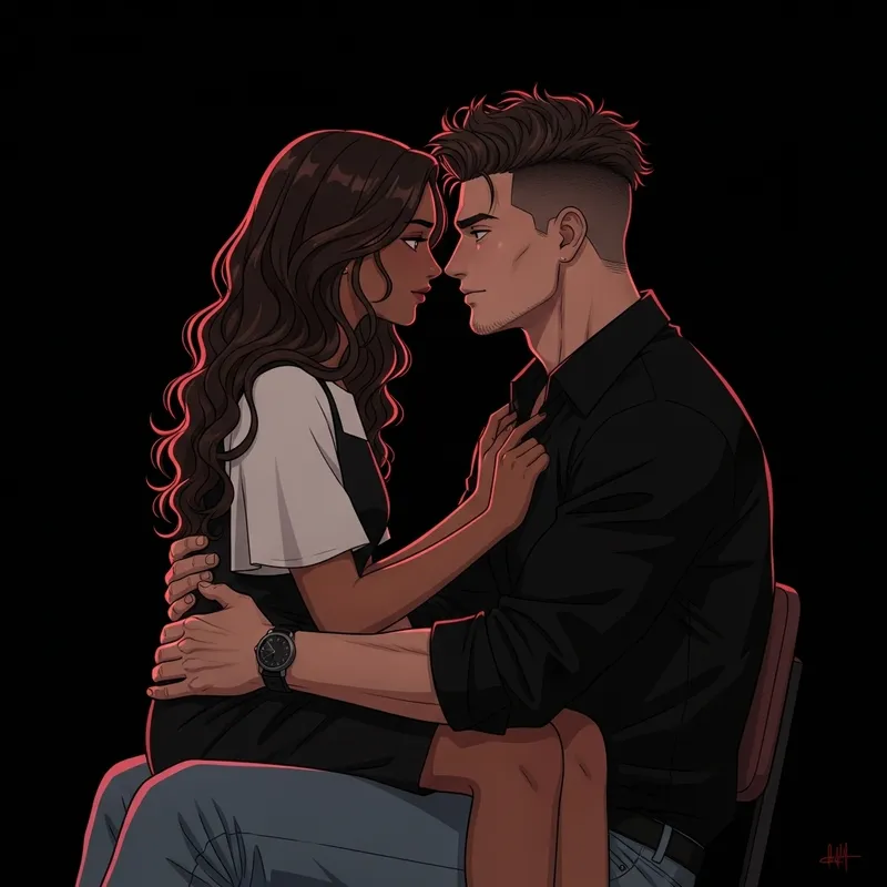 Moody Japanese-Style Animation: Evocative Couple Illustration Moody Japanese-Style Animation: Evocative Couple Illustration