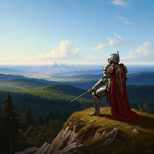 Futuristic Armored Warrior Landscape Painting