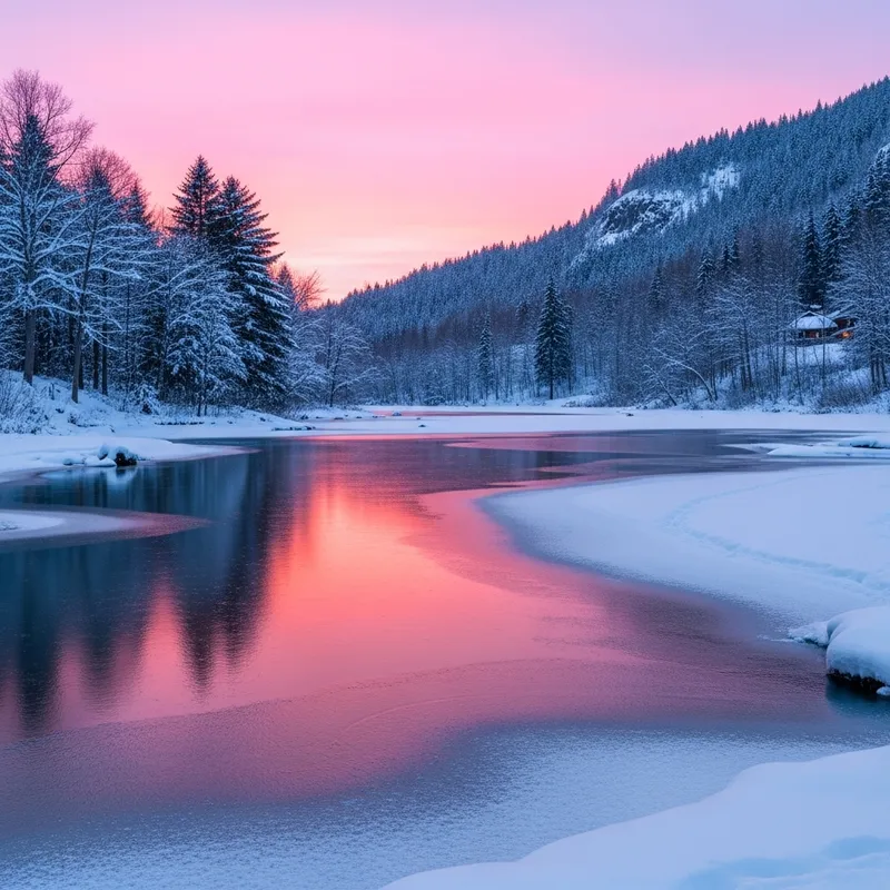 Snowy Winter Landscape at Dusk: Impressionist Inspired Scene Snowy Winter Landscape at Dusk: Impressionist Inspired Scene